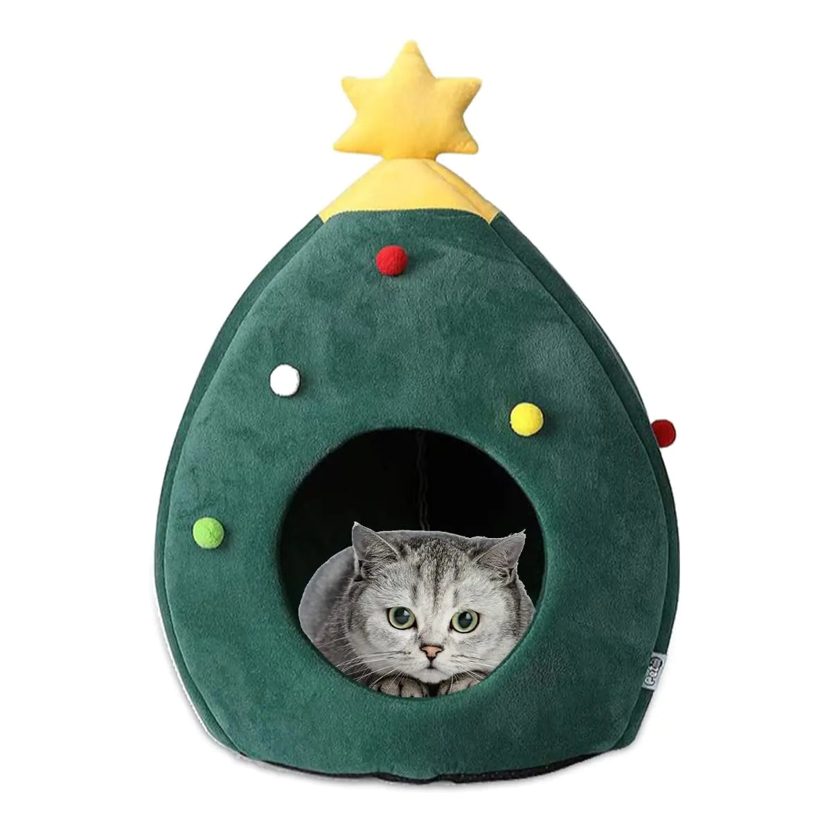 ShellKingdom Christmas Cat House Cat Bed with Tree Shape for Christmas Doggy House with Bed Cushion - Pet Indoor Pet Cat and Puppy Bed 17.71 x 15.74 inches (Green)