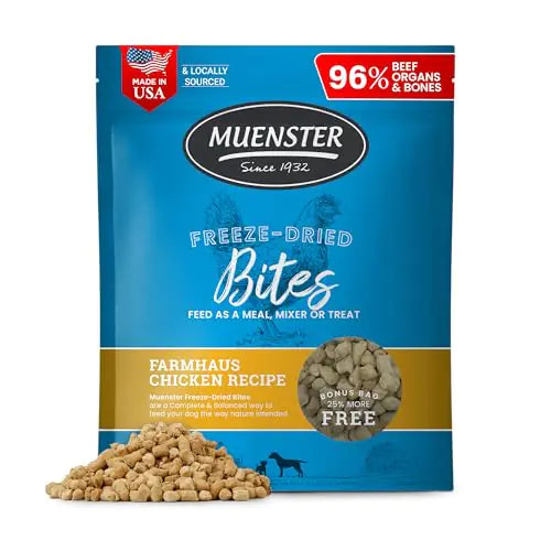 Muenster Freeze Dried Dog Food Topper Bites (20oz) - Farmhaus Chicken Freeze Dried Dog Food w/Organic Minerals - Chicken & Organ Meats Soft Dry Dog Food - Freeze Dried Dog Treats