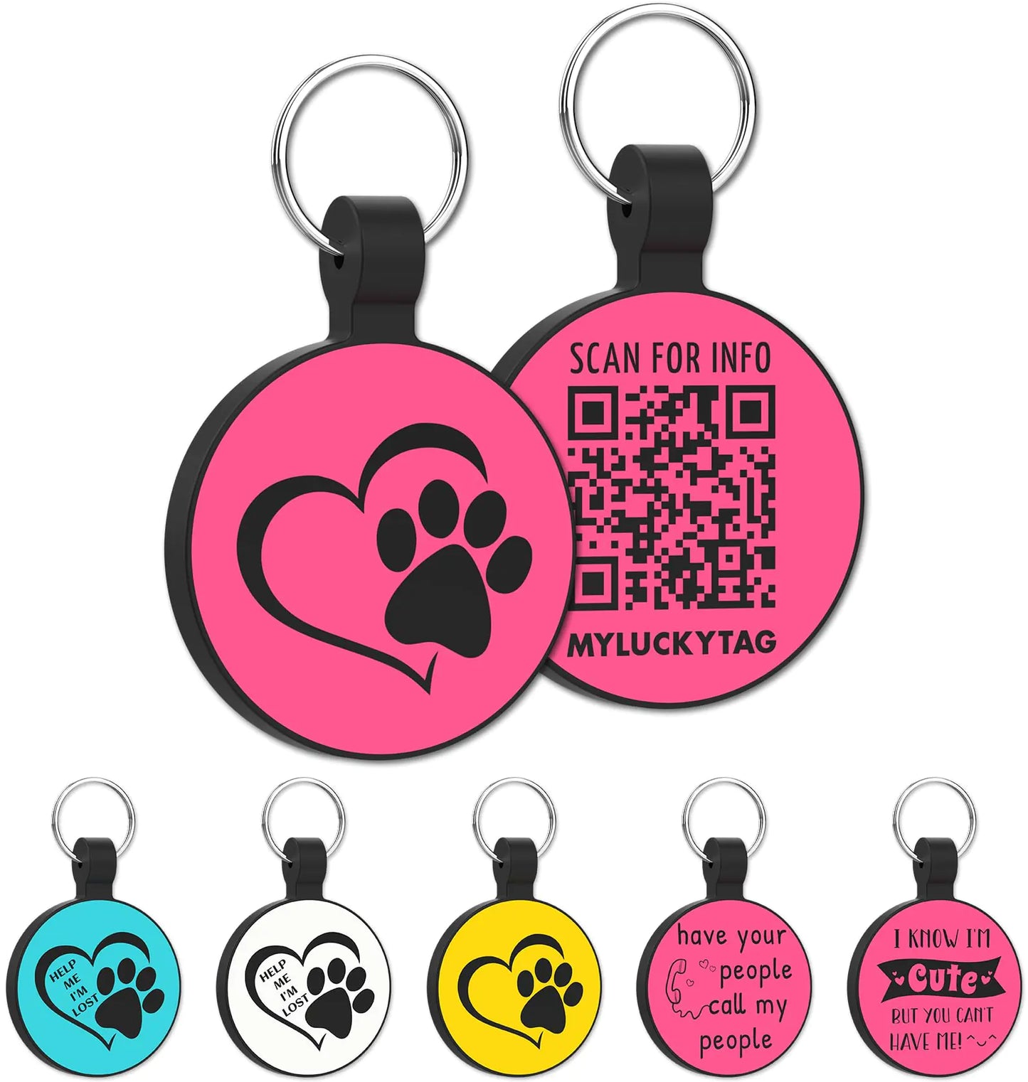 MYLUCKYTAG QR Code Silicone Pet ID Tag Dog Cat Tag Online Pet Profile Pet Location Alert Email Digital Pet Tag Quiet Dog Tag Durable Pet ID Dog Collar Tag Engraved Pet Tag