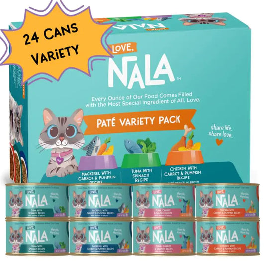 LOVE NALA Wet Cat Food Pate Recipe - Grain Free Wet Cat Food in Broth Natural Cat Pate Wet Food Adult Cat Food Wet - Chicken & Fish Variety - 24 Pack
