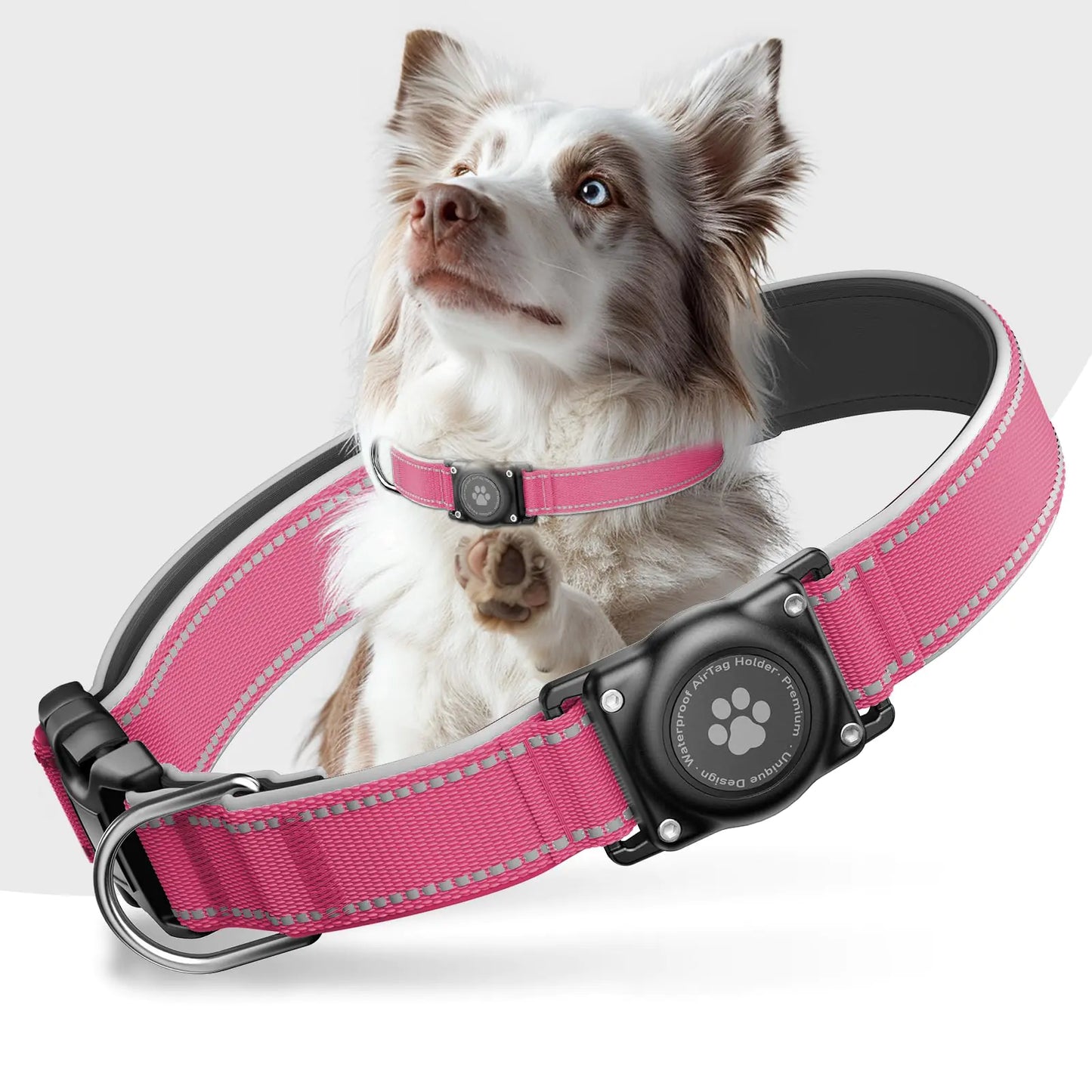 Airtag Dog Collar - 100% Waterproof Air tag Dog Collar Holder for Apple AirTag Reflective Soft Padded Everlasting GPS Dog Collar for Small Medium Large Dogs (Hot Pink XL)