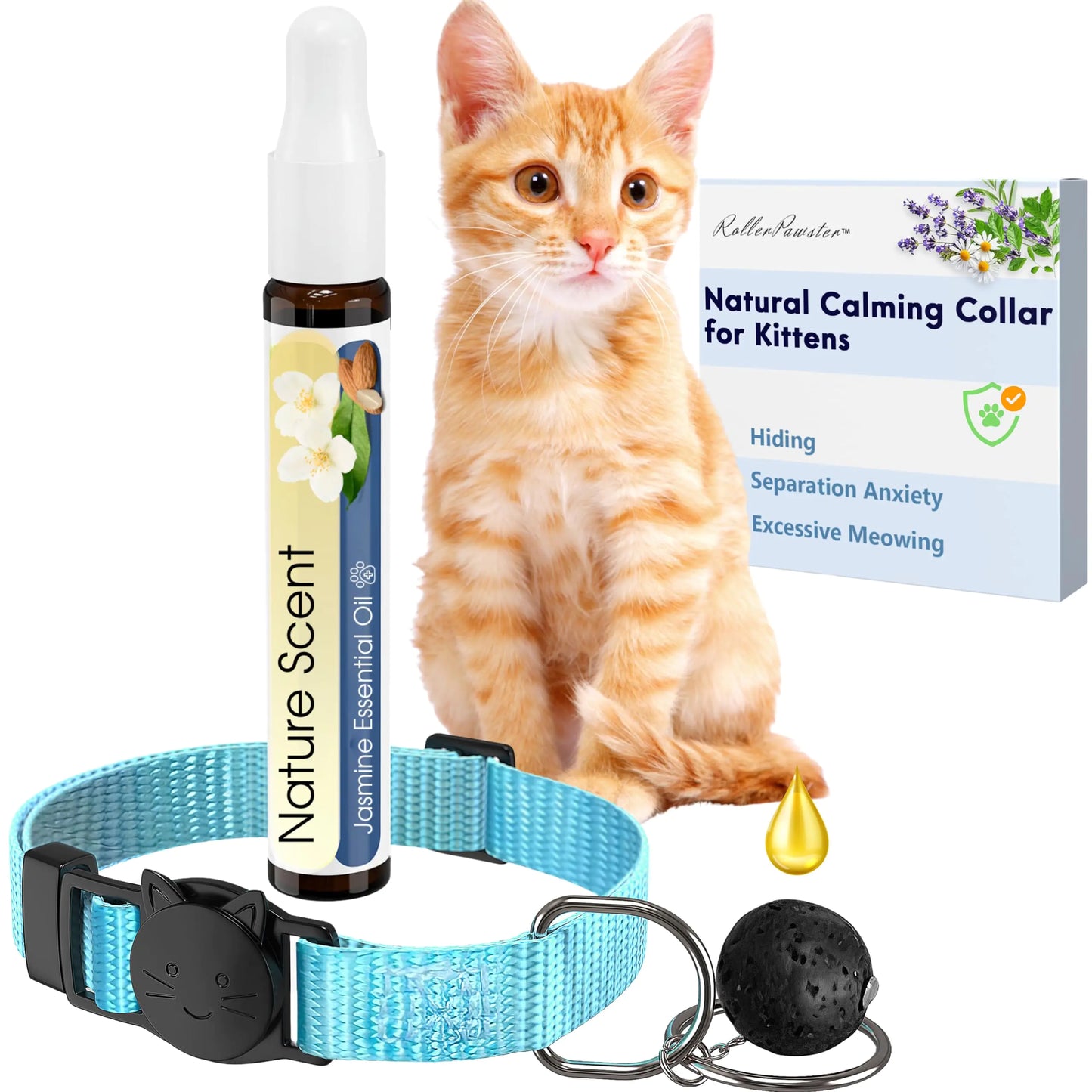 Kitten Calming Collar with 100% Natural Oil Cat Stress and Anxiety Relief Kitten Calming Products Breakaway Vet-Approved (Pure Jasmine)