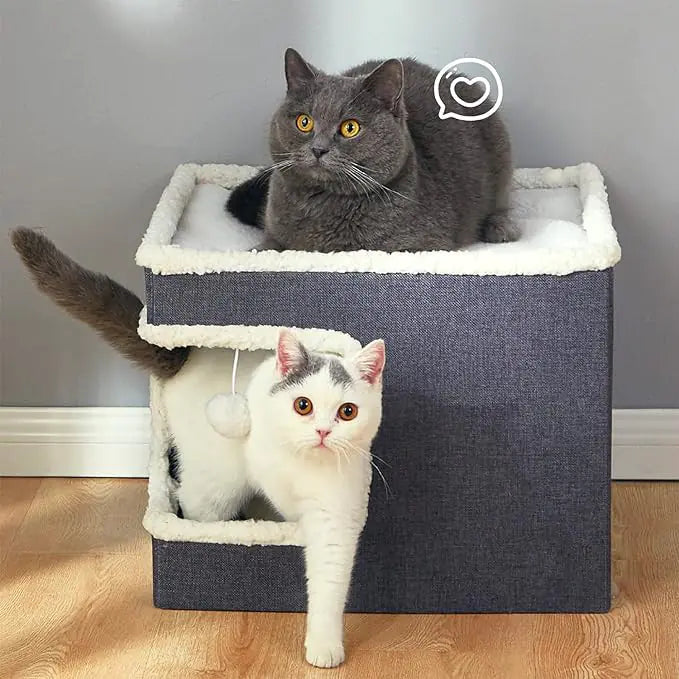 Foldable Cat House with Scratching Board and Ball