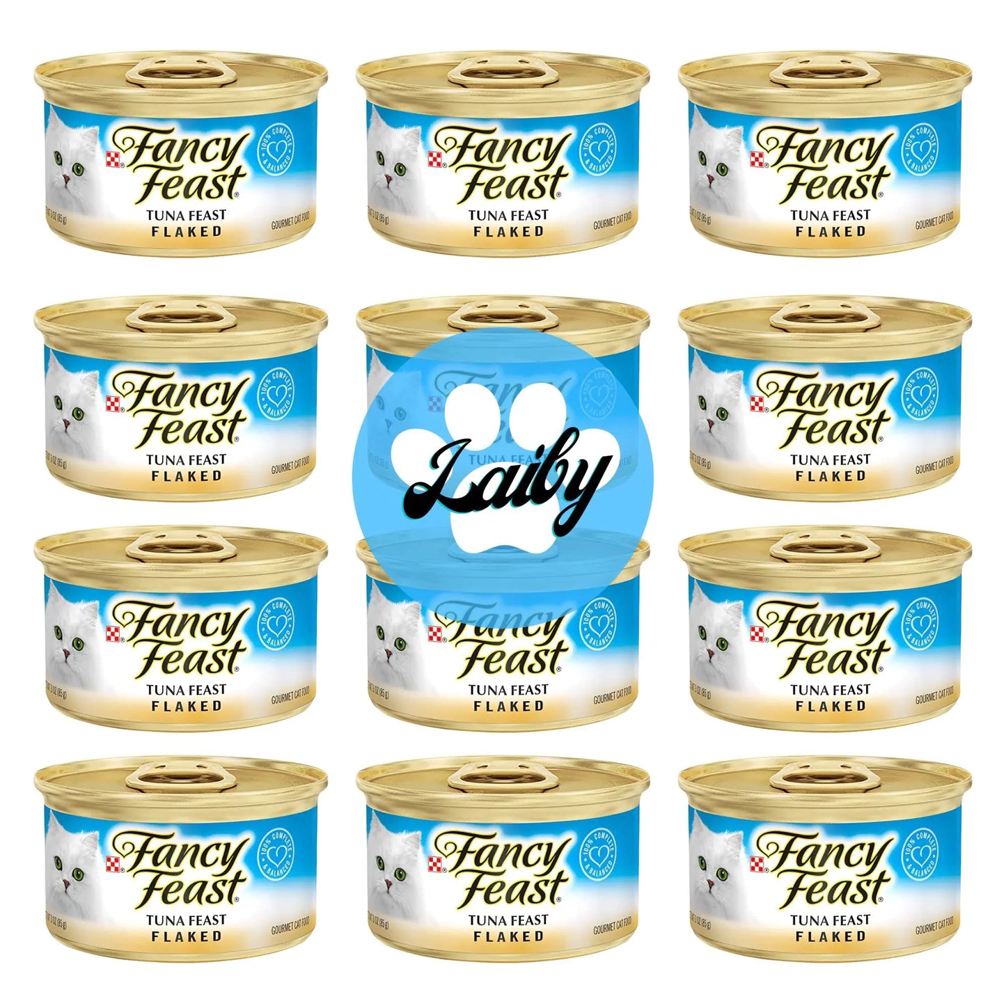 LAIBY Fancy Feast Wet Cat Food | Tuna Fish Food Flakes | Fancy Feast Canned Cat Food Wet Stickers (3 Oz Can Pack of 12)